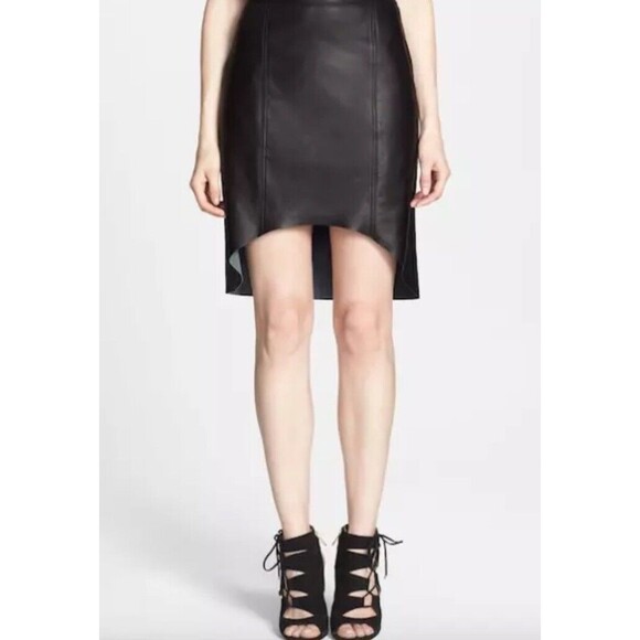 TROUVE NORDSTROM CURVED HEM BLACK LEATHER SKIRT